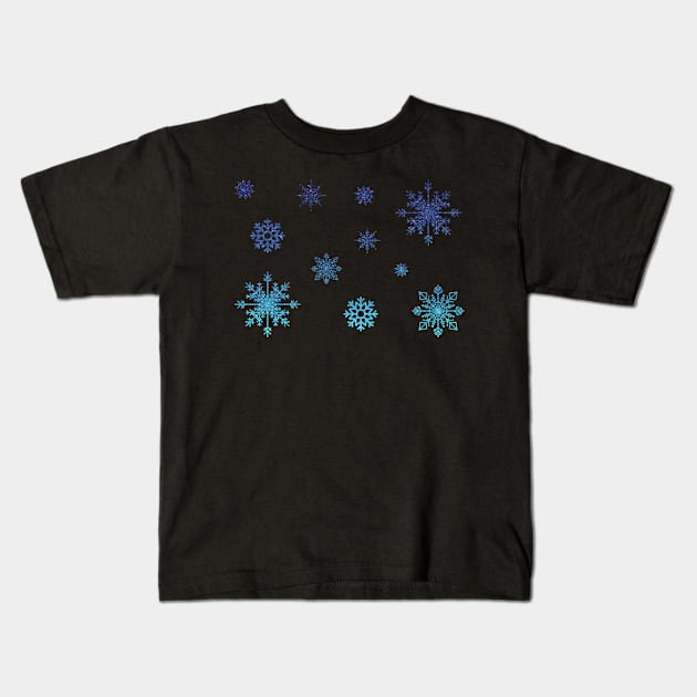 Blue Ombre Faux Glitter Snowflakes Kids T-Shirt by Felicity-K